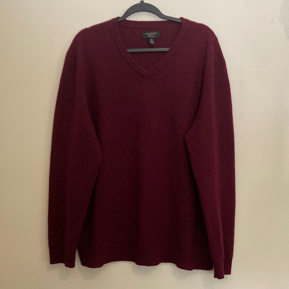 100% Cashmere Burgundy Wine V-Neck Sweater Pullover Oversized Luxury Unisex XL - Picture 2 of 9